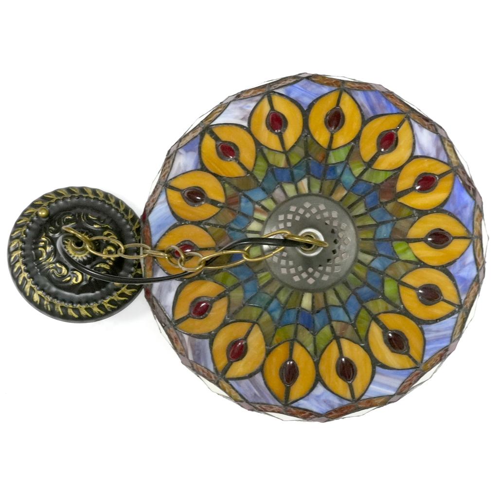 Artisan Handcrafted Color Glass Pendant Light with Peacock Dragonfly Leaf Pattern - Unique Handmade Lighting Fixture