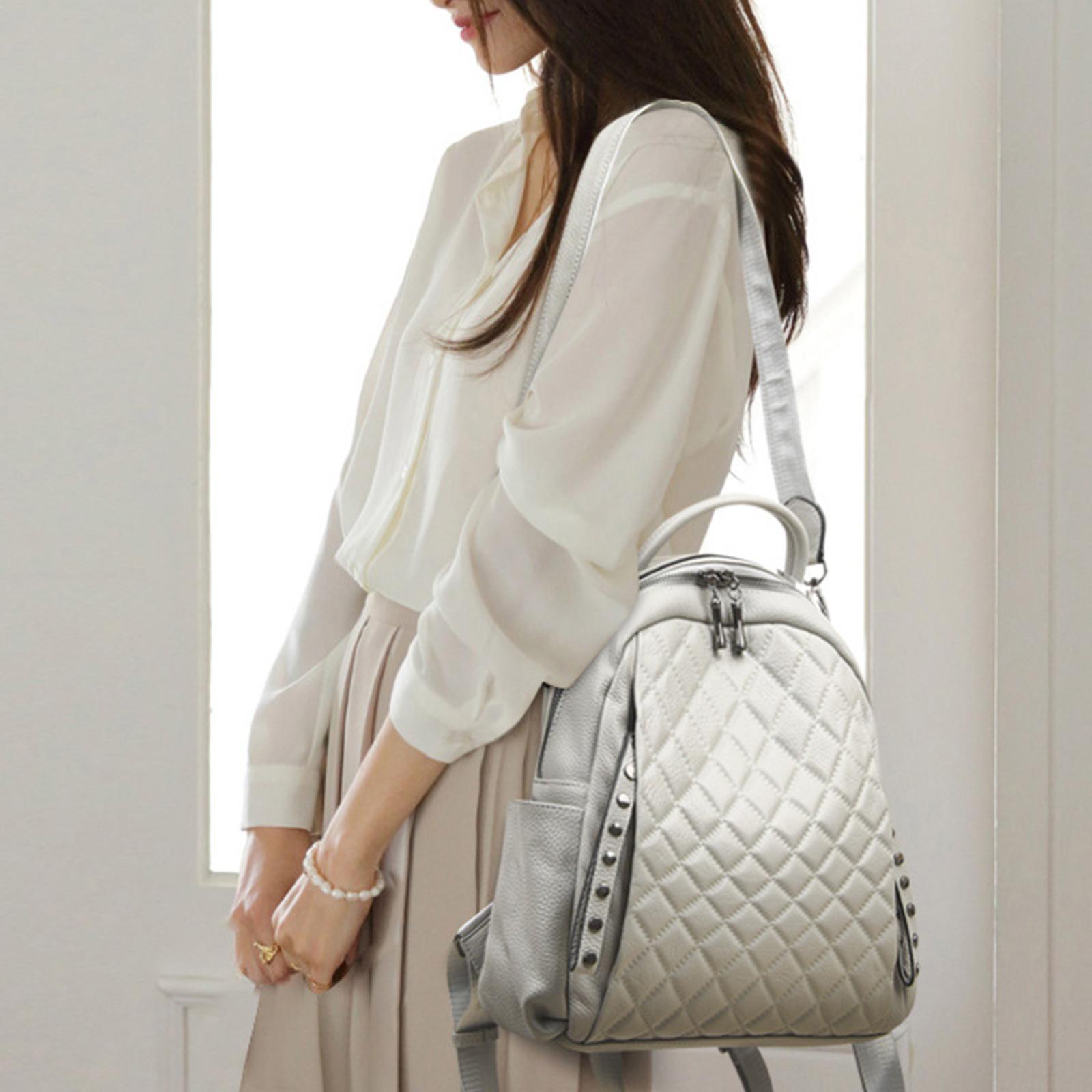 

Повседневный рюкзак из коровьей кожи с верхним слоем, большая вместимость, женская сумка в студенческом стиле One Size белый