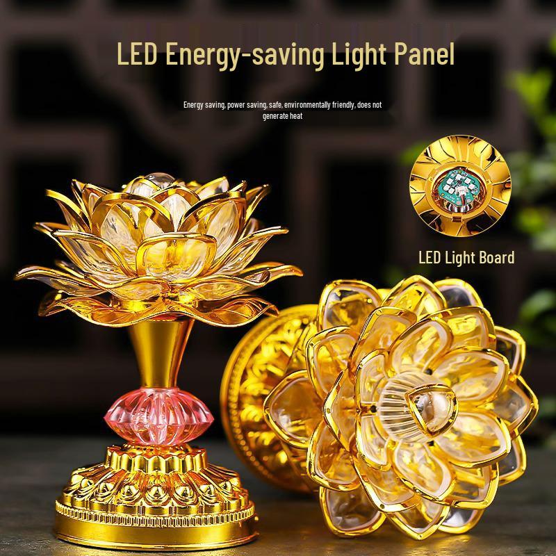 LED Seven-Colored Lotus Buddha Lamp - Rechargeable Guanyin Offering Light