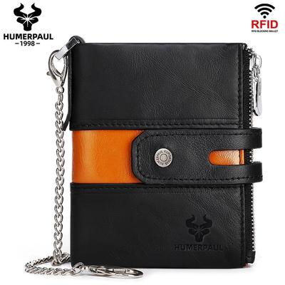 Portafoglio da uomo in vera pelle Portamonete Hasp Colore nero con catena Portafoglio maschile portomonee PORTFOLIO Borsa per soldi piccola