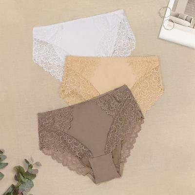 3Pcs Women Plus Size Panties Solid Sexy Lace Elastic Briefs Elegant Knickers 0Xl-5Xl