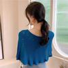 Solid Color Knitted Shawl Flower Sunscreen Blouse Pullover Elegant Neck Guard Cloak Scarf  Female