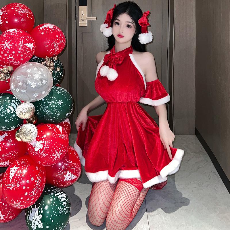 Maid Costume Sexy Backless Red Christmas Holiday & New Year Outfit