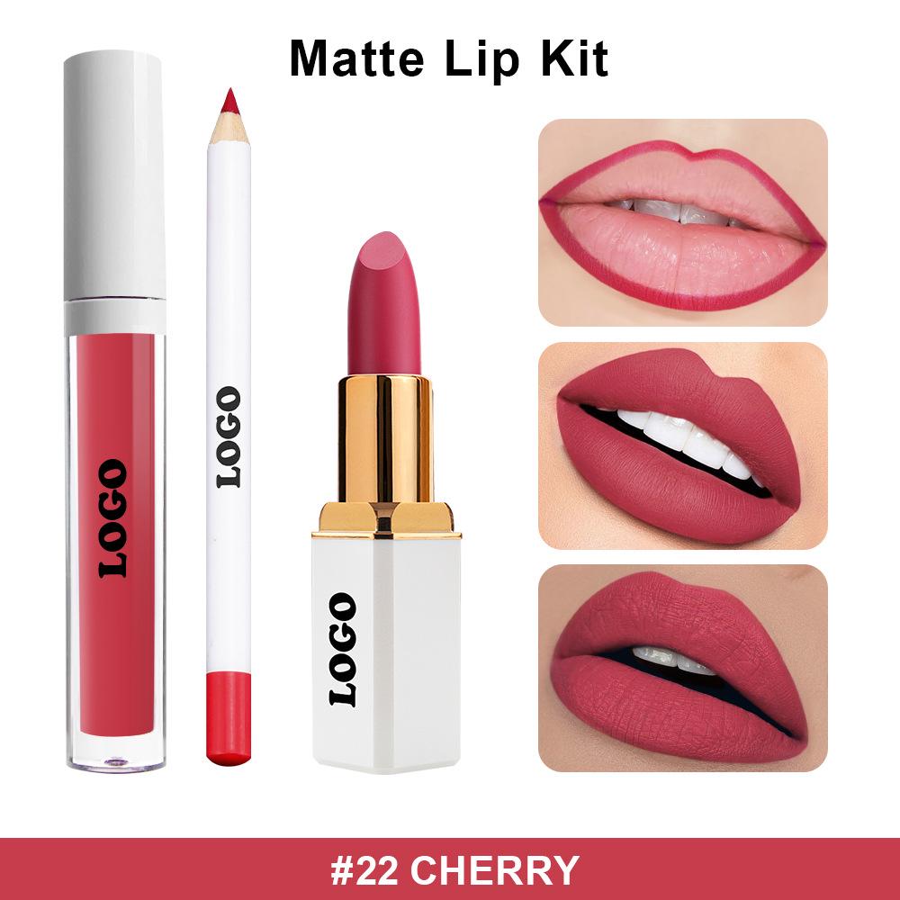 Cross-Border Velvet Matte Lip Set: Long-Lasting, Non-Fading 3-Piece Lip Gloss, Lipstick, and Lip Liner.