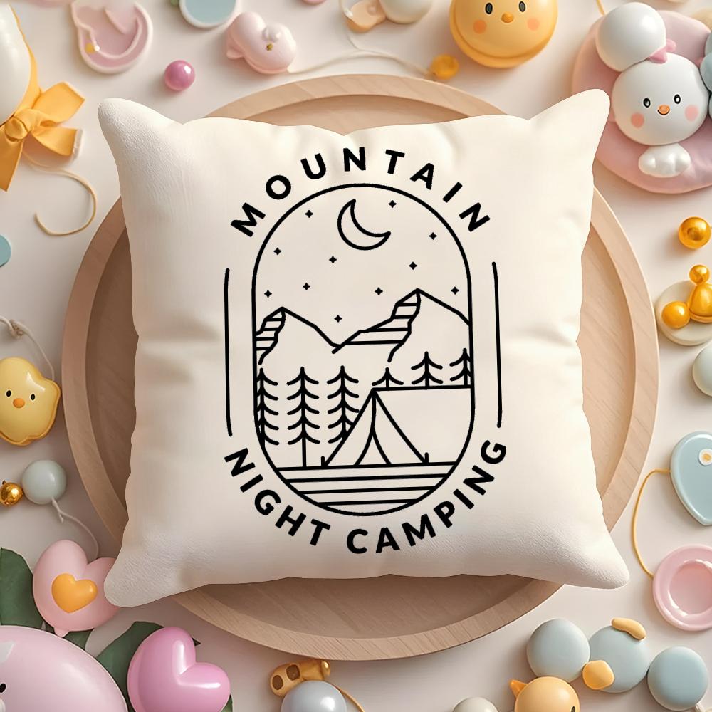 Camping Outdoor Logo Cushion Cover Plush Fabric Soft Double-Sided Printed Sofa Warm Winter Home Gift Pillow Case