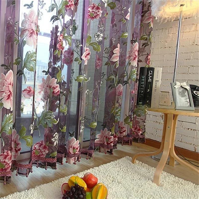 Peony Jacquard Tulle Sheer Curtains - Elegant Voile Yarn Window Treatments For Kitchen, Bedroom And Living Room 