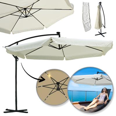 Garden Parasol With LED Solar Lighting, Arm and Frill, Cream 3.5 M. Ogp11K