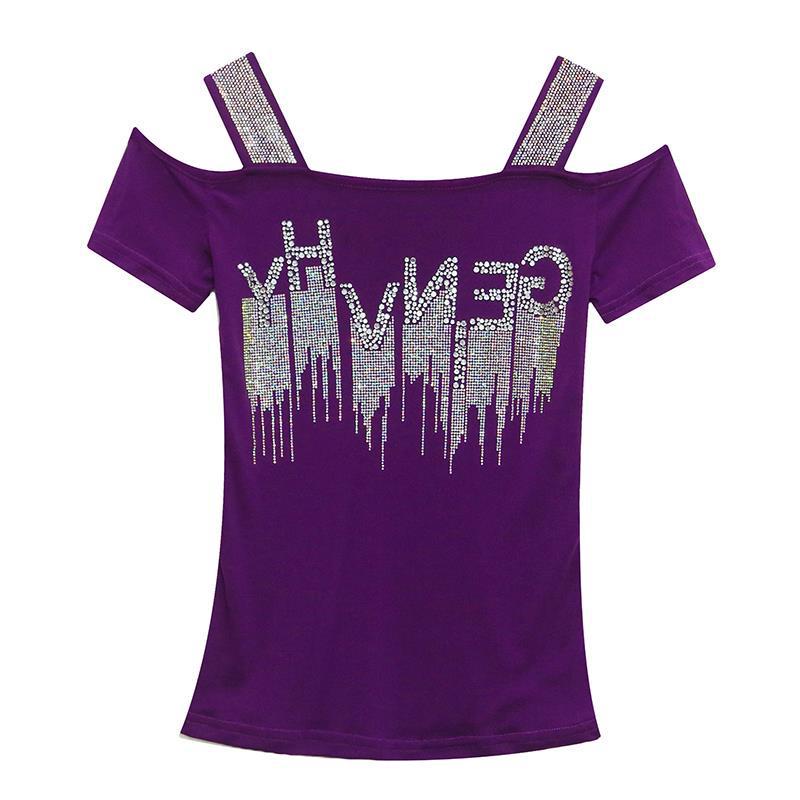 Vară 2024 Bluză cu straturi duble din mătase de gheață cu strasuri, cu umerii goi și spate gol