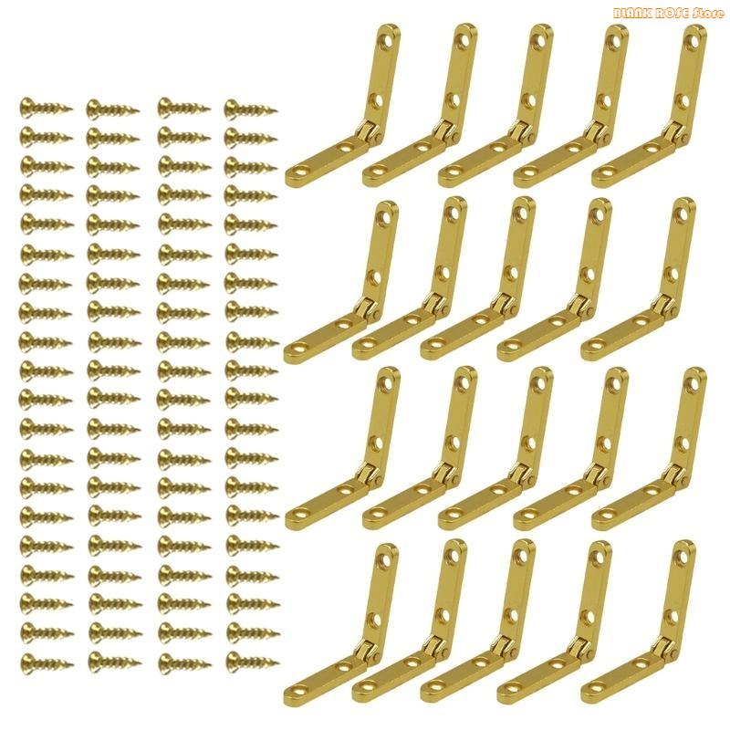 K1AE 20 Set  Gold Boxes Hinges 90 Degree Hinges Set for Small Chests & Craft Projects
