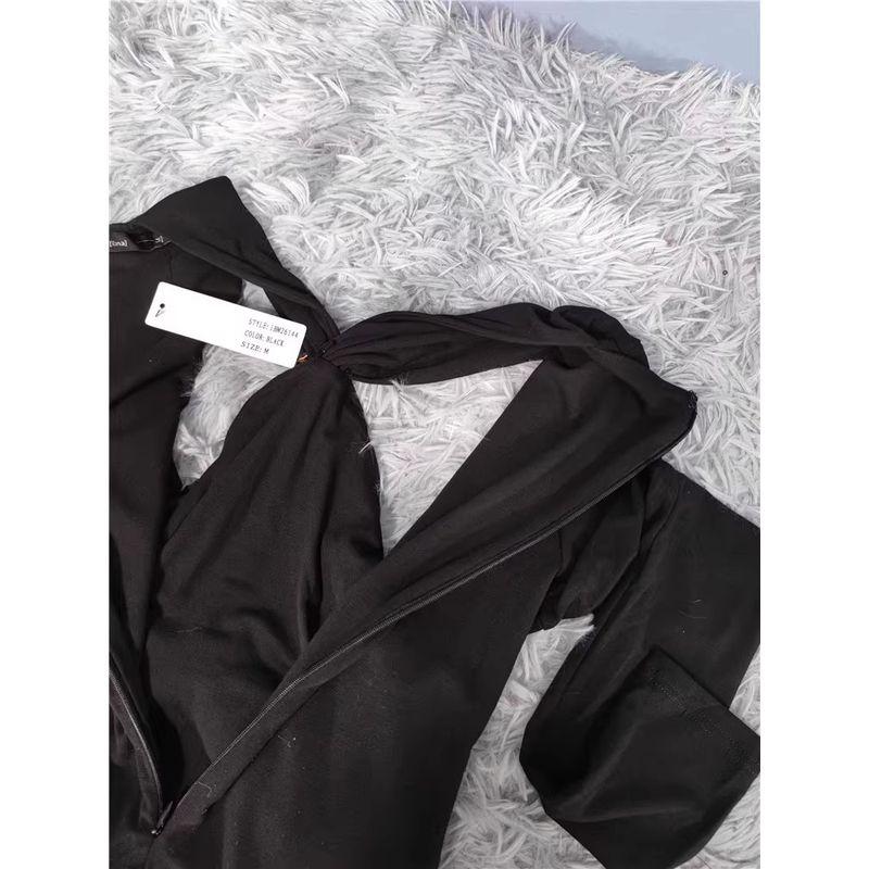 Foreign Trade Order In Home Sexy Gyaru Style Cross Kinked Metal Buckle Open Collarbone Design Long Sleeve Top Tight T-shirt