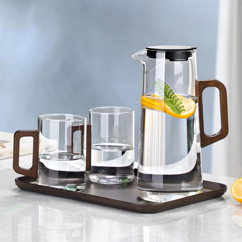 Yuzhuxun Glass Drinking Set with Carafe, Cups, Holder & Tray