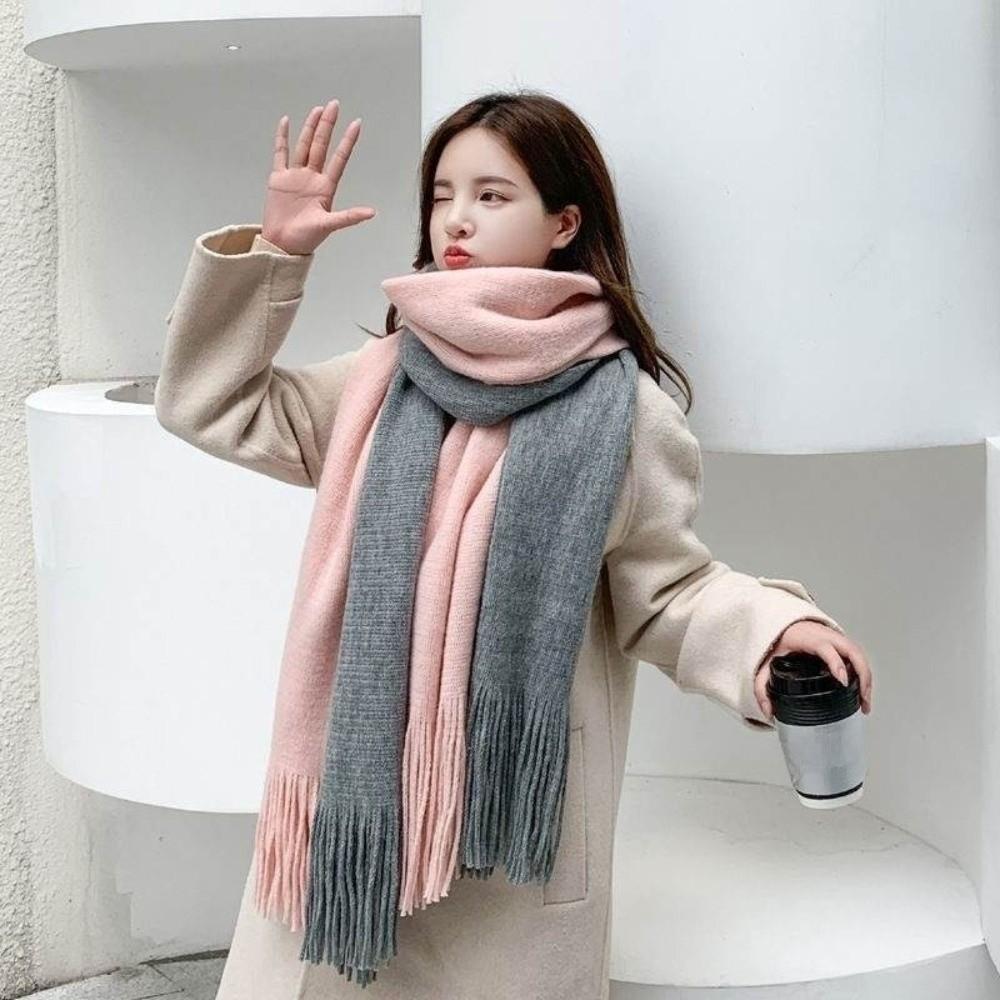 Korean Style Long Wool Tassel Scarf Thickened Winter Neckerchief Women Cashmere Scarf  Autumn