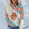 Women's Aztec Hoodie Geometric Pattern Long Sleeve Colour Block Pullover Drawstring Sweatshirt