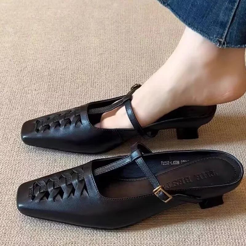 

Fashion Women Casual Slippers Fashion Heeled Shoes Summer Cozy Walking Shoes Woman Sandals 2025 Trend Brand Designer Female Zapatillas 35 чёрный