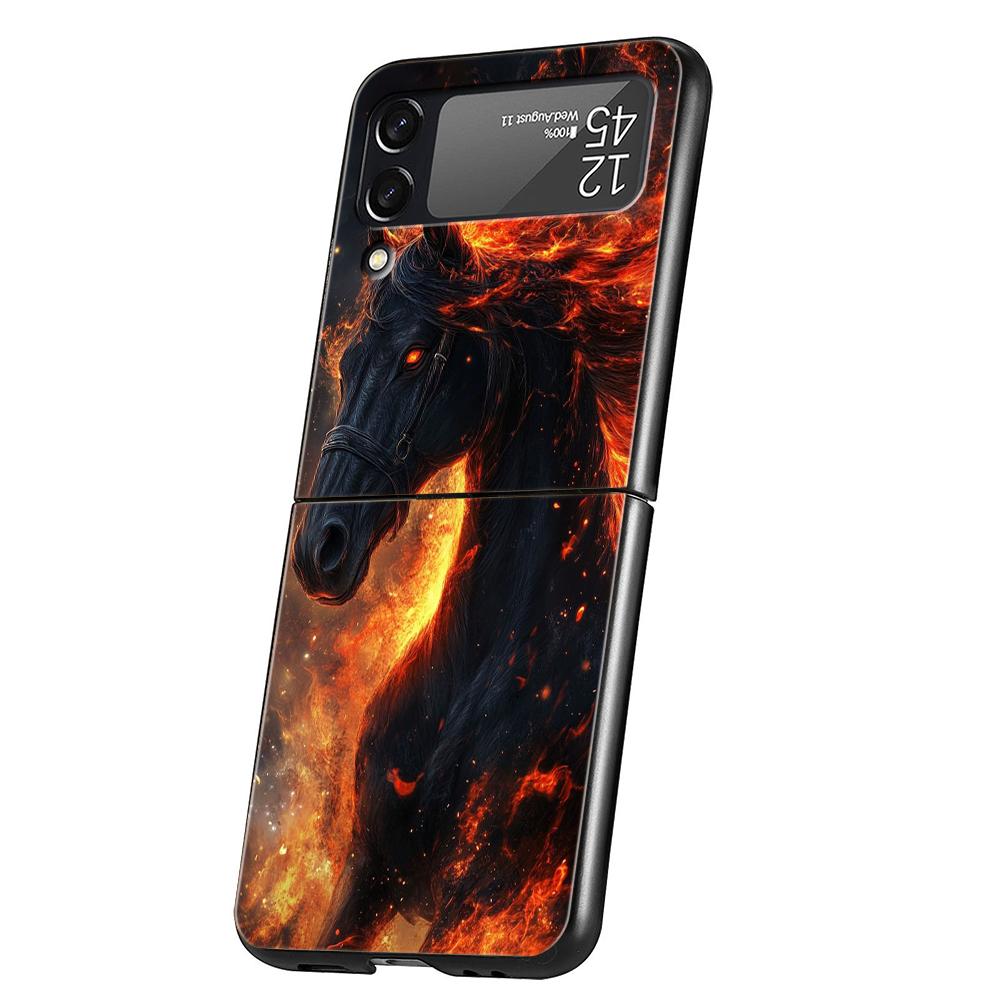 Hard PC Phone Case For Samsung Galaxy Z Flip 7/6/5/4 Black Cover For Galaxy Z Flip 3 Foldable Shockproof Capas Horse Animal Bags