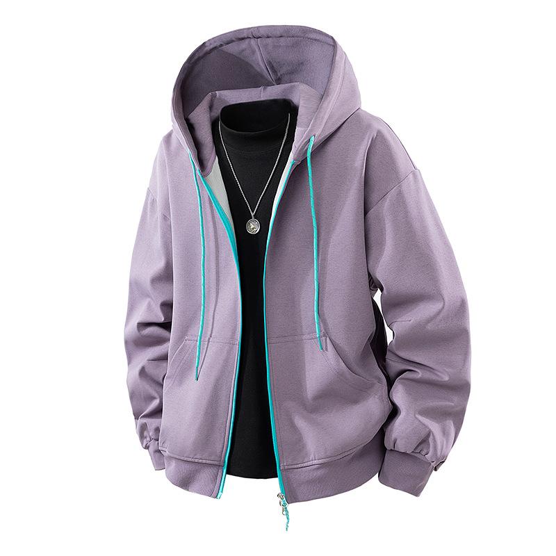 Spring and Autumn New Hooded Sweater Cardigan Contrasting Color Sports Casual Fashion Versatile Jacket