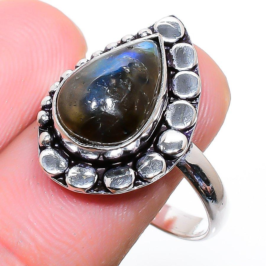Labradorite Gemstone Handmade 925 Sterling Silver Jewelry Ring Size 9.5