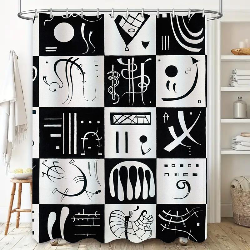 Modern Black White Music Notes Shower Curtain Abstract Design Decor For Bathroom Perfect Gift Idea (Customizable Sizes)