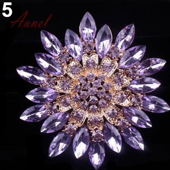 Fantastic Shiny Alloy Rhinestone Flower Wedding Bridal Bouquet Brooch Pin
