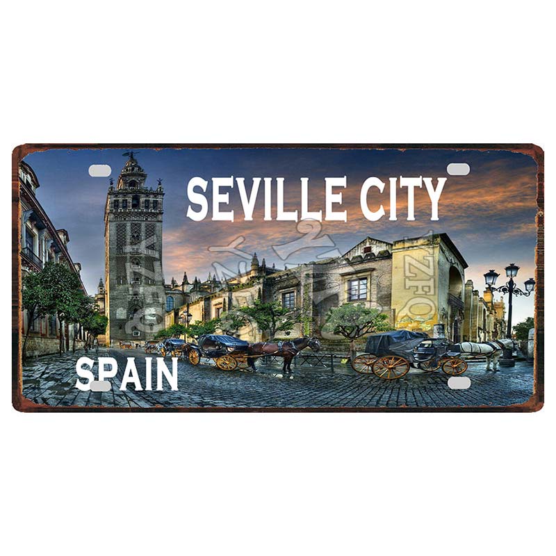 Spain Seville Barcelona Travel Souvenir LIsence Metal Signs Plaque Decorative Wall Art Shop Club Bar Home Decor 30X15CM DC-1054A