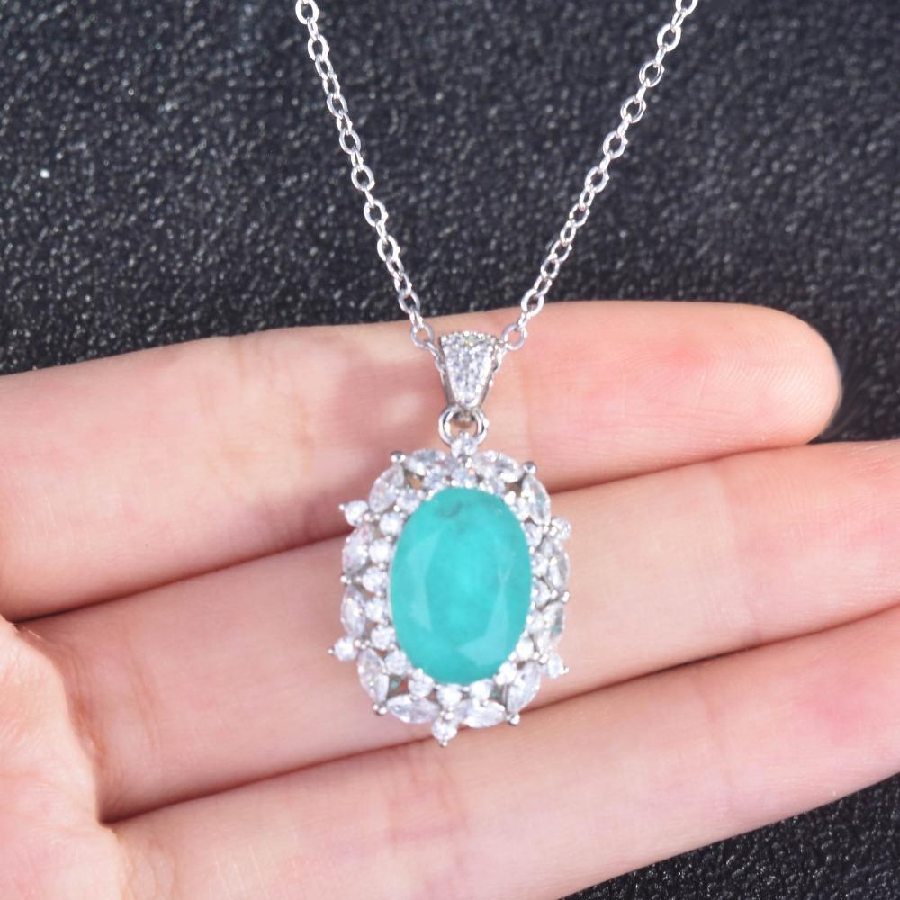 Women Jewelry Set Princess Diana Style Paraiaba Necklace Pendant Earrings Rings for Party Wedding