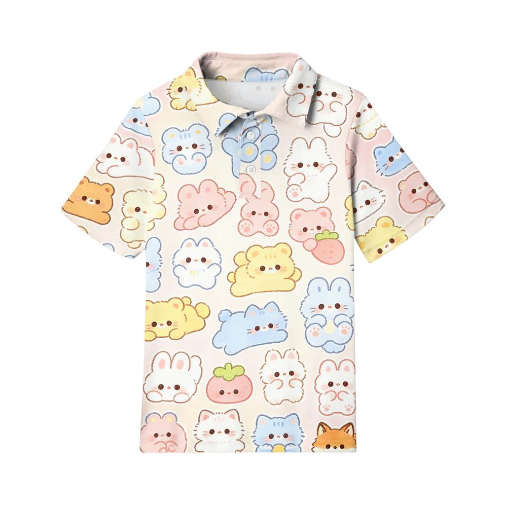 Kids Casual Short Sleeve Polo Shirt Animal Print Lightweight Comfortable Soft Fabric Summer Top for Boys Girls