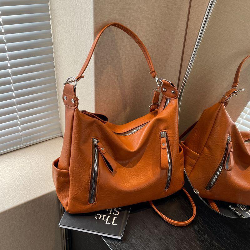 

Сумка большой вместимости весна 2025 новая модная сумка-мессенджер премиальная текстура ретро на плечо для поездок на работу сумка-тоут коричневый