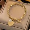 316L Stainless Steel Love Heart Pendant Bracelet for Women Men Simple OT Clasp Cubic Zirconia Chain Bracelets Party Jewelry Gift