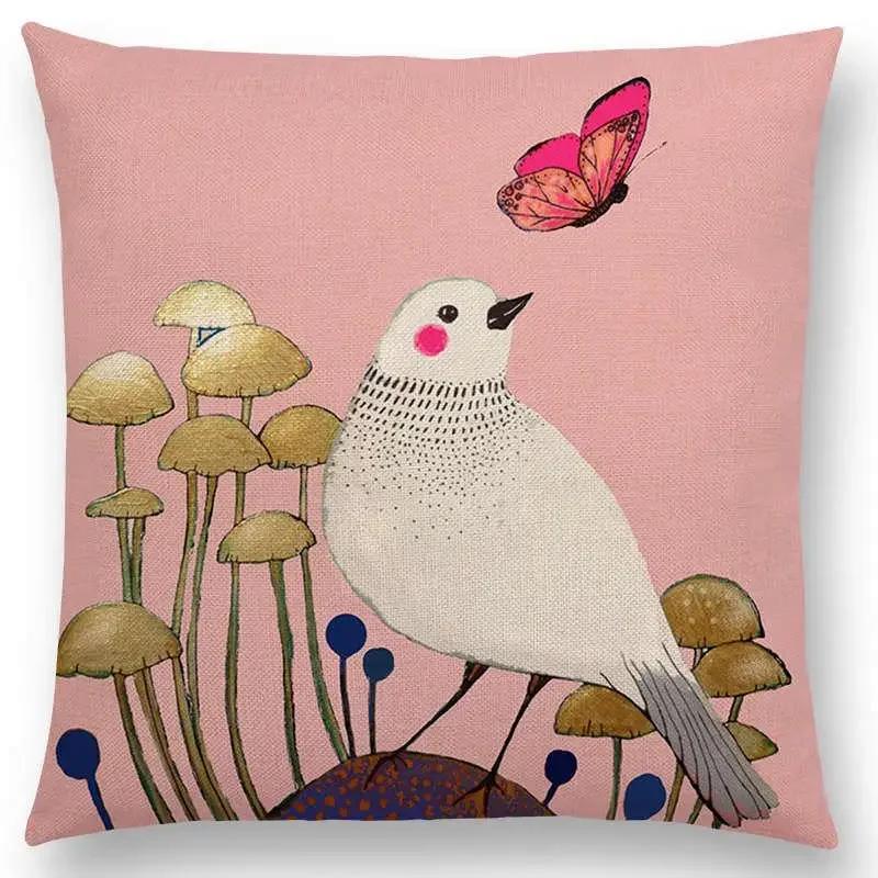 New Arrivals Watercolor Little Birds Pillow Case Floral Home Decor Cushion Cover
