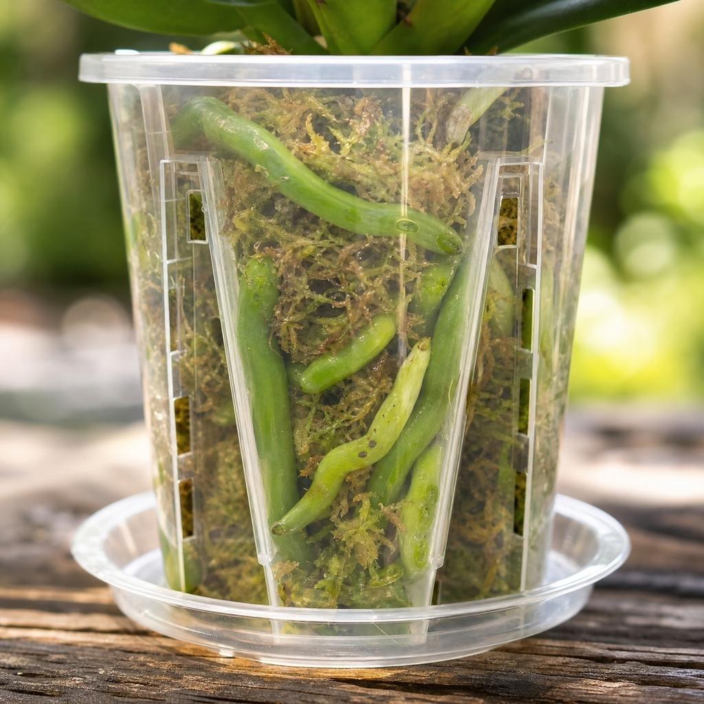 Transparent Plastic Orchid Pot with Drainage Hole and Tray 10cm Diameter Root Control Airflow Visible Root Growth Suitable for Moss Plants