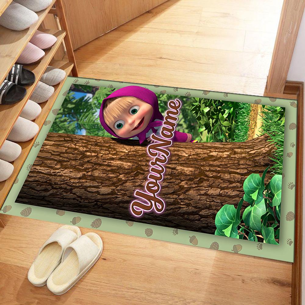 Masha Bear Customized Name Area Rug Design for Balcony Entryway Game Room Hallway Antislip Carpet Office home decor Spiritual Gift