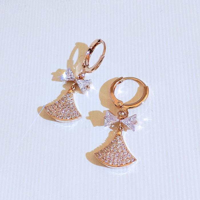Temperament Small Skirt Earrings Zircon Bow Ear Buckle Fan Earrings Women'S Earrings