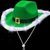 Weihnachtsleuchtender Cowboyhut Western Fellrand Grüne Farbe LED Weihnachtsmannhut Verstellbar Blinkend Fedora Kostümzubehör