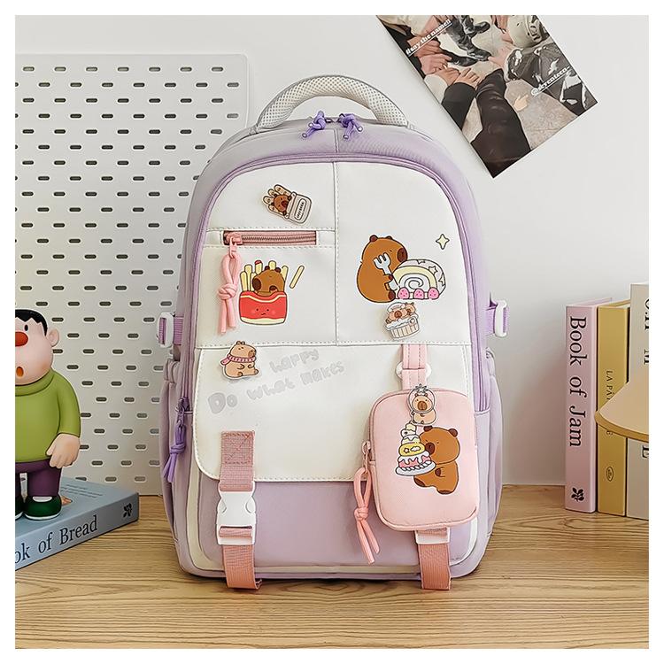 

School bag 2025 new casual versatile college style large capacity junior high school student school bag waterproof printing high value backpack