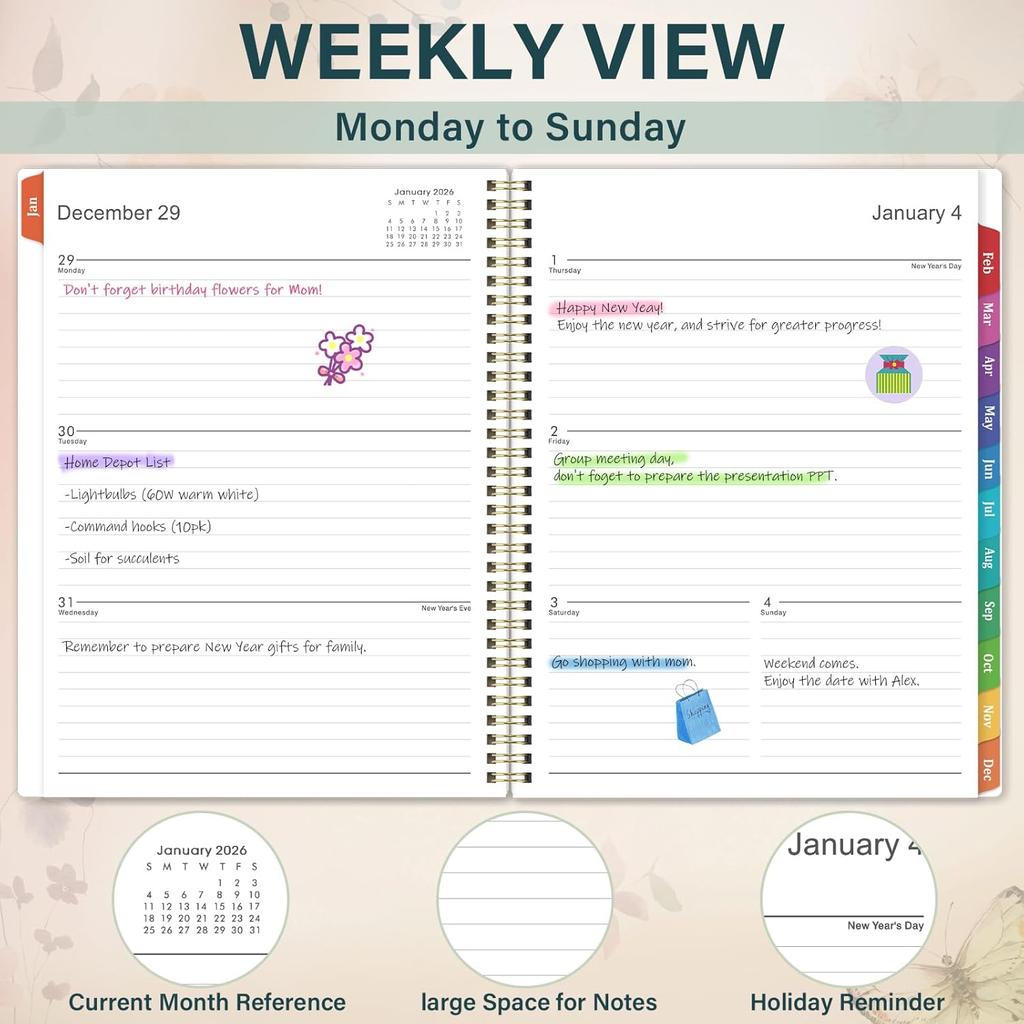 2026 Planner - Planner 2026, Jan. 2026 - Dec. 2026, 11” x 8.5”, 2026 Planner Weekly and Monthly, 2026 Calendar Planner, Colorful Tabs, Back