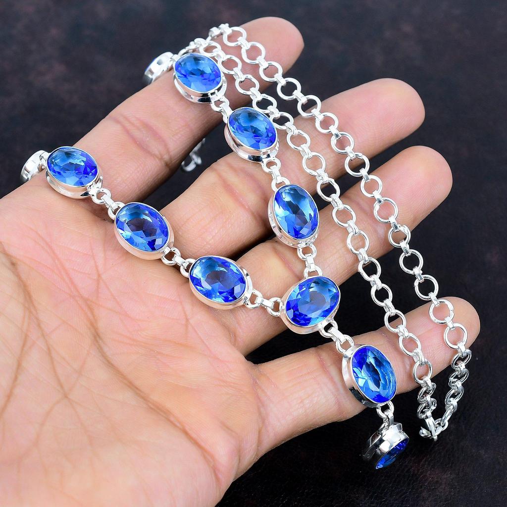 Faceted Tanzanite Quartz Necklace Gemstone Antique Jewelry 925 Sterling Silver Necklace Handmade Adjustable Chain Necklace Engagement Gifts