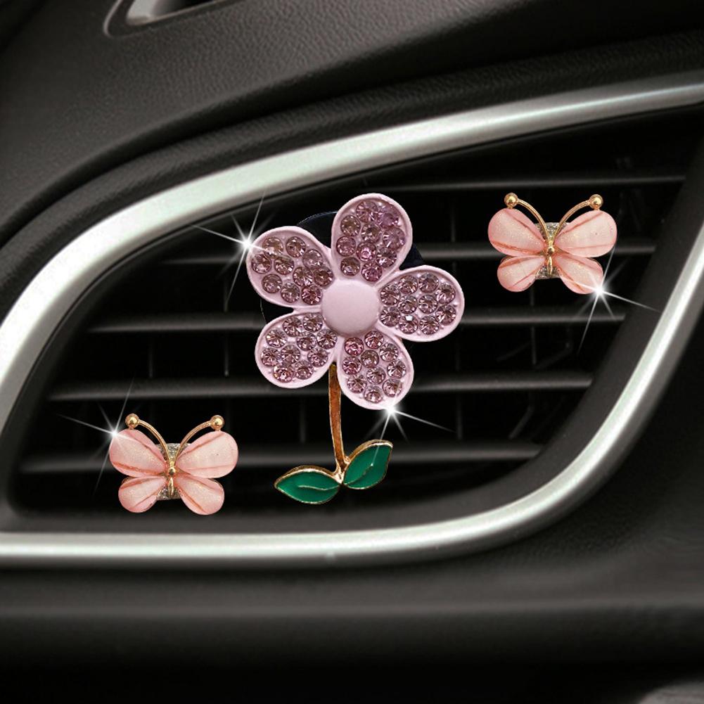 1/3PCS Crystal Flower Car Air Freshener Lovely Little Butterfly Ladies' Car Perfume Decoration Clip air refresher car fragrance