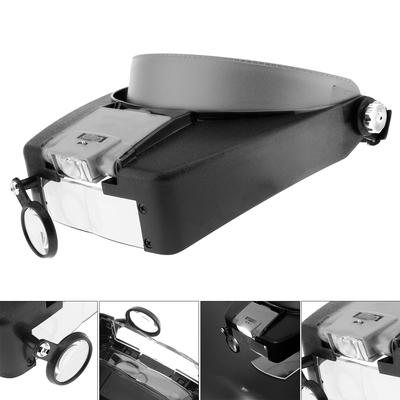 10X ABS Schwarz + Grau Kopfbandlupe Kopflupe Lupe mit LED-Licht und 3 Linsen