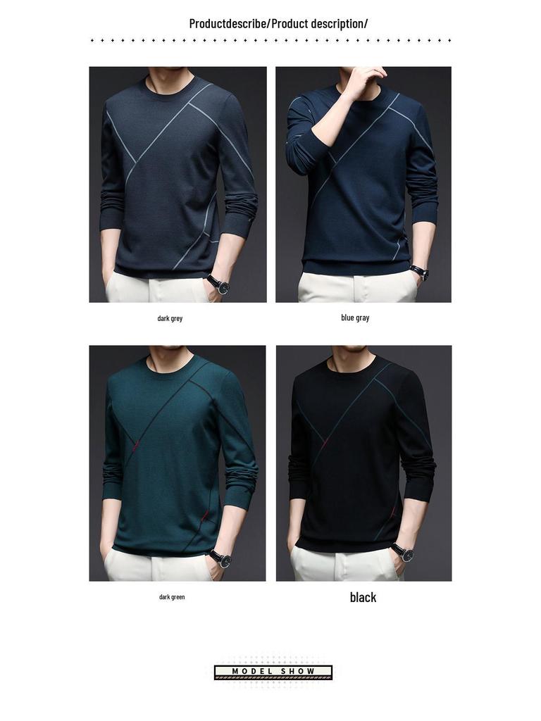 Men's Round Neck Knitwear Long Sleeve Casual T-shirt - High Quality Spring & Autumn Base Layer