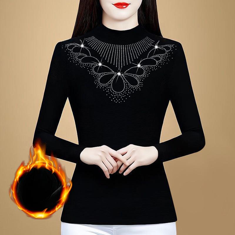 

Новый Зимний Стиль Модный Немецкий Бархат Утолщенный Основа Железный Бриллиант Водолазка Приталенный Большой Размер Футболка Топ с Длинным Рукавом Маленькая Рубашка 4XL