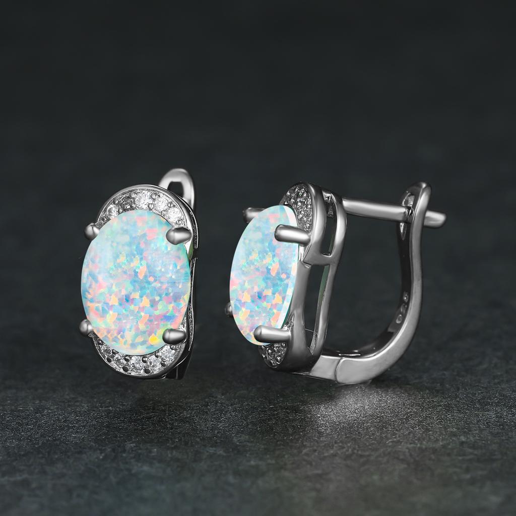 Pendiente de Hebilla Elíptico Borde Azul Diamante Blanco para Mujer Retro Simple Personalizado Accesorio Versátil