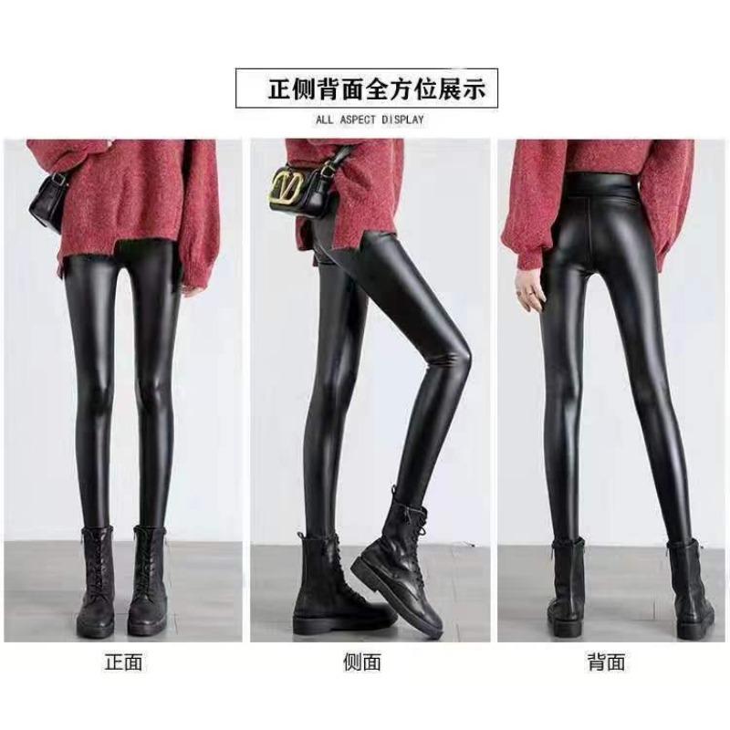 Leather Pants Women's Autumn and Winter Outer Wear Fleece Thickened High-waisted Leggings Tight and Thin Windproof Waterproof Small Feet Trousers