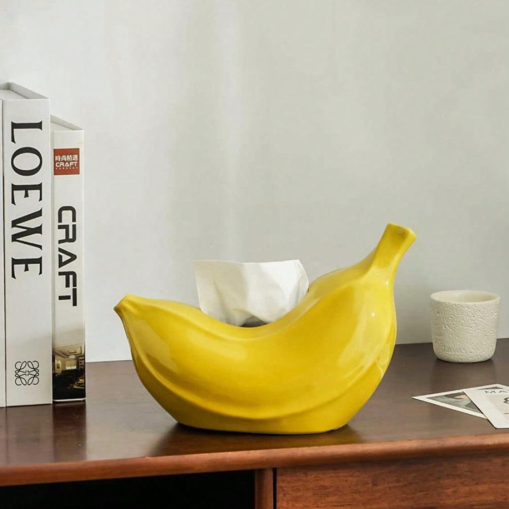 Creative Banana Tissue Box Ceramic Tissue Case Living Room Coffee Table Napkin Holder Dining Table Decoration Bedroom Ornament