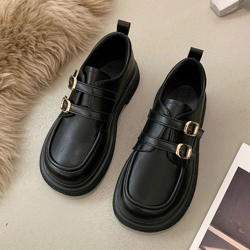 Height-increasing British style with skirt JK single shoes women's new spring and summer black platform small leather shoes