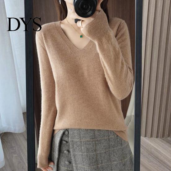 Elastic Women Top Sweater V-Neck Long Sleeve Solid Color Knit Cozy V-neck Tops Regular Fit Jumper Knitwear