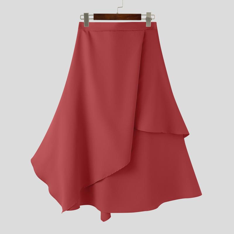INCERUN Men Elastic Waist Irregular Pleated Gothic Skirt  Culottes