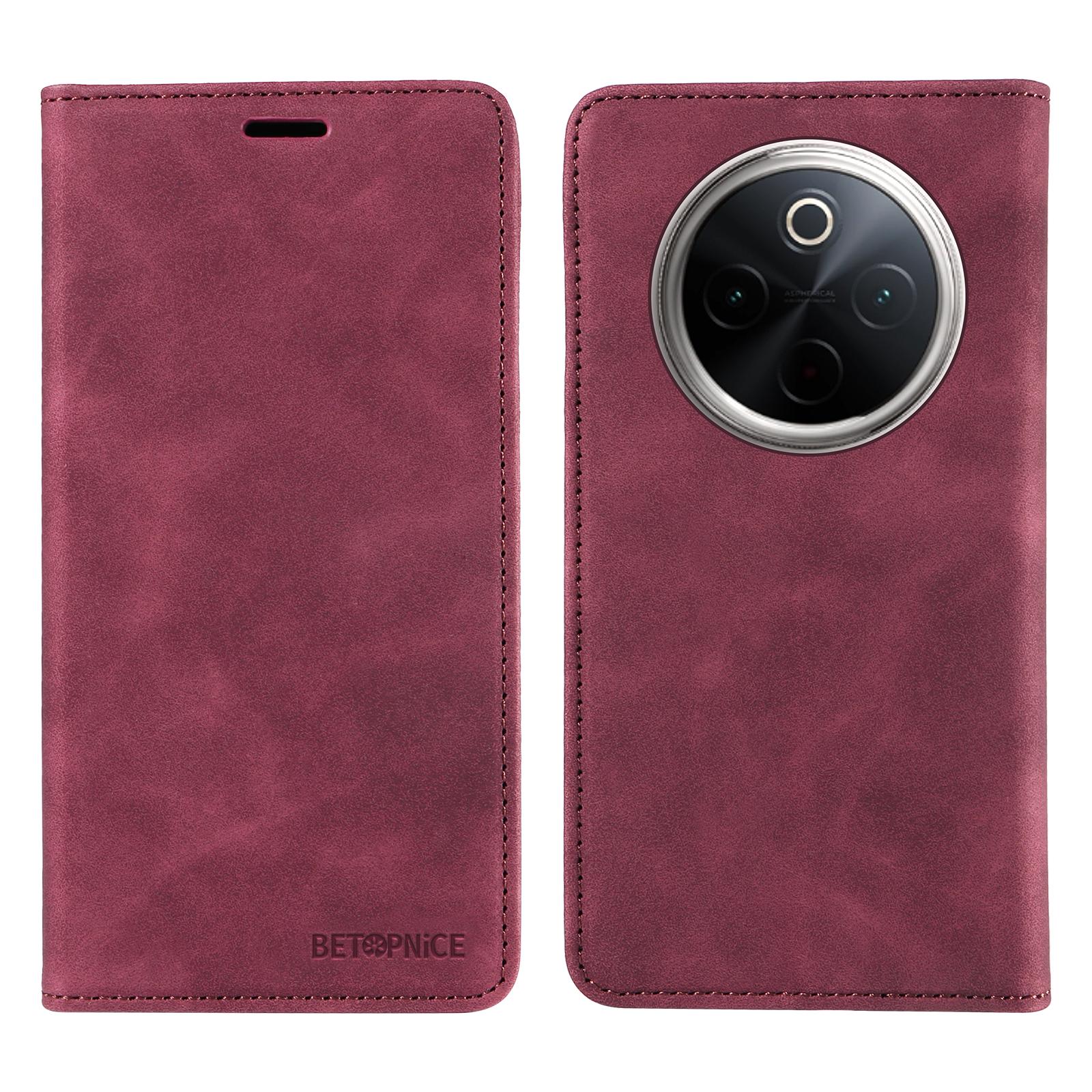 

BETOPNICE 003 For vivo Y300 Pro 5G Wallet Case Leather Phone Cover with Stand Red