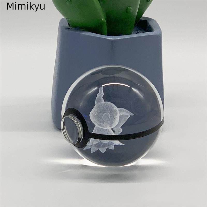 5cm  3D Crystal Ball Pikachu Eevee Mewtwo Carving Model LED Color Light Base Children's Gift Fans Toy Birthday Gift