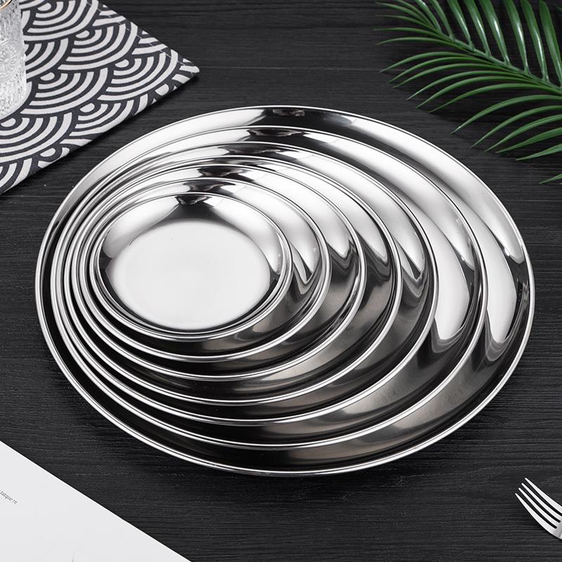 Koreanische Goldene Runde Edelstahl Grill- & Servierplatte – Ideal für Gemüse, Obst, Kuchen, Desserts und mehr.