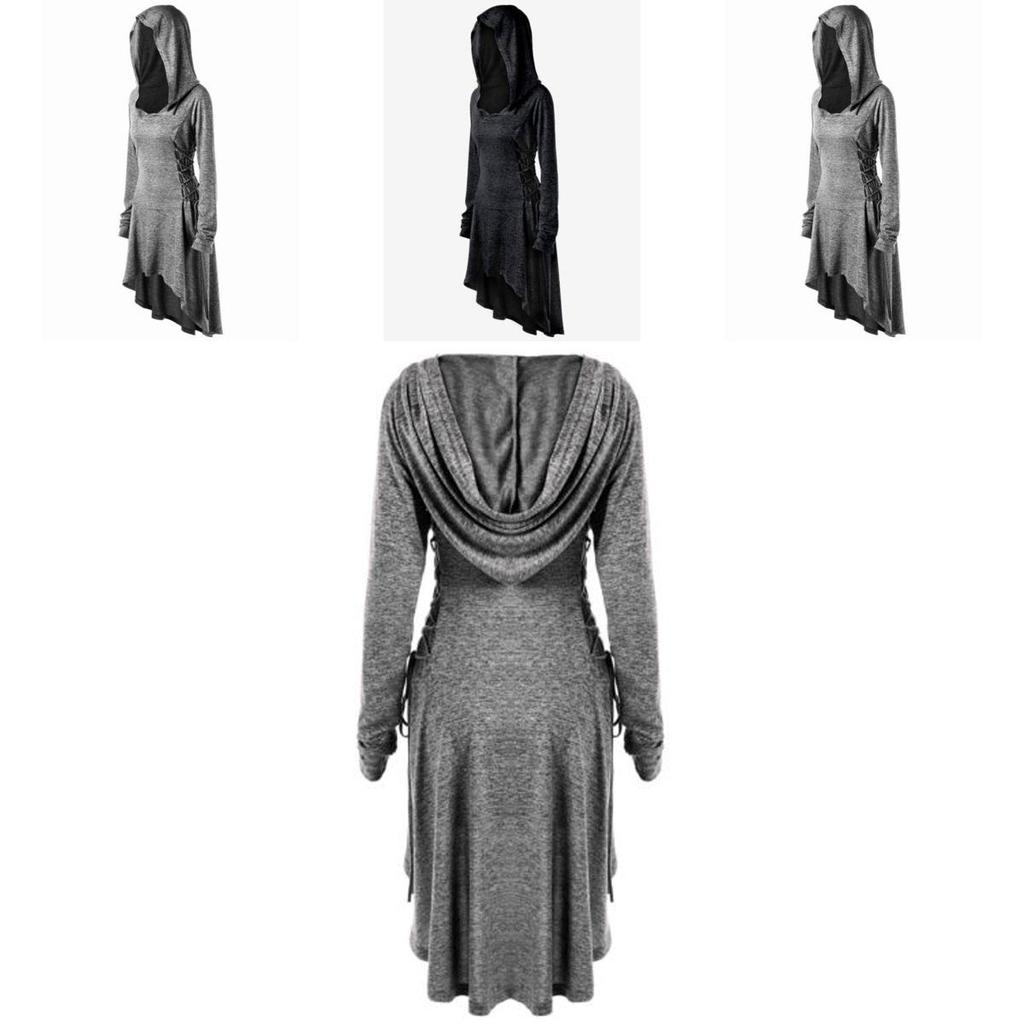 Stylish Punk Women's Plus Size Lace Up Dip Hem Tunic Hoodie Long Sweatershirts Dress Top For Every Occasion